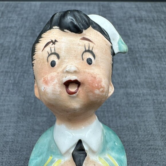 Vintage Japan Big Eye Boy & Girl Figurine Pair 1950s Mid Century Kitsch - Picture 6 of 16